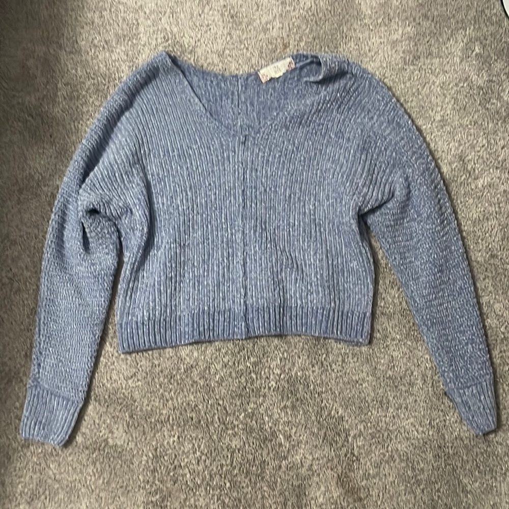 Pink rose blue sweater